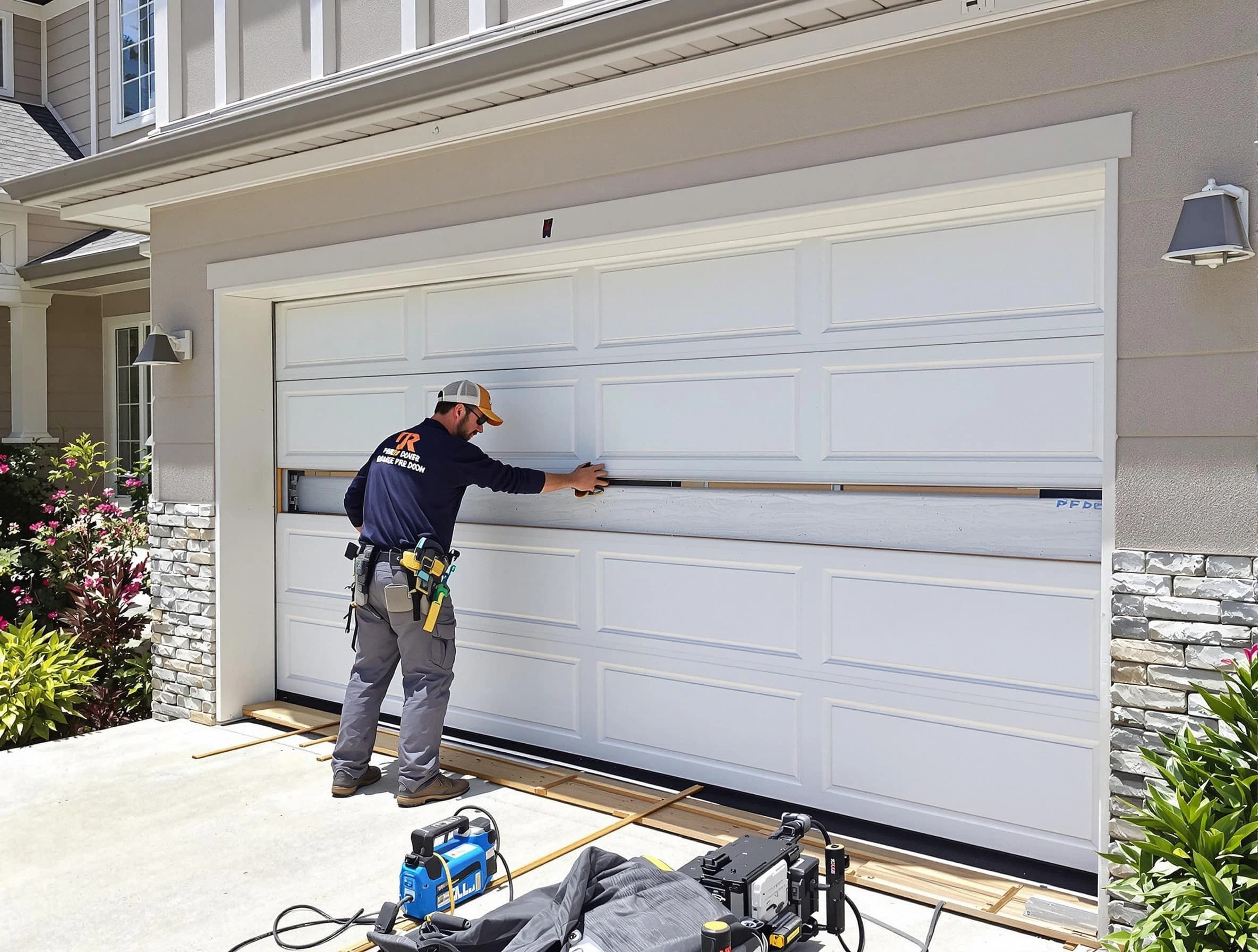 Tecumseh Garage Door Repair team performing complete garage door replacement at Tecumseh residence