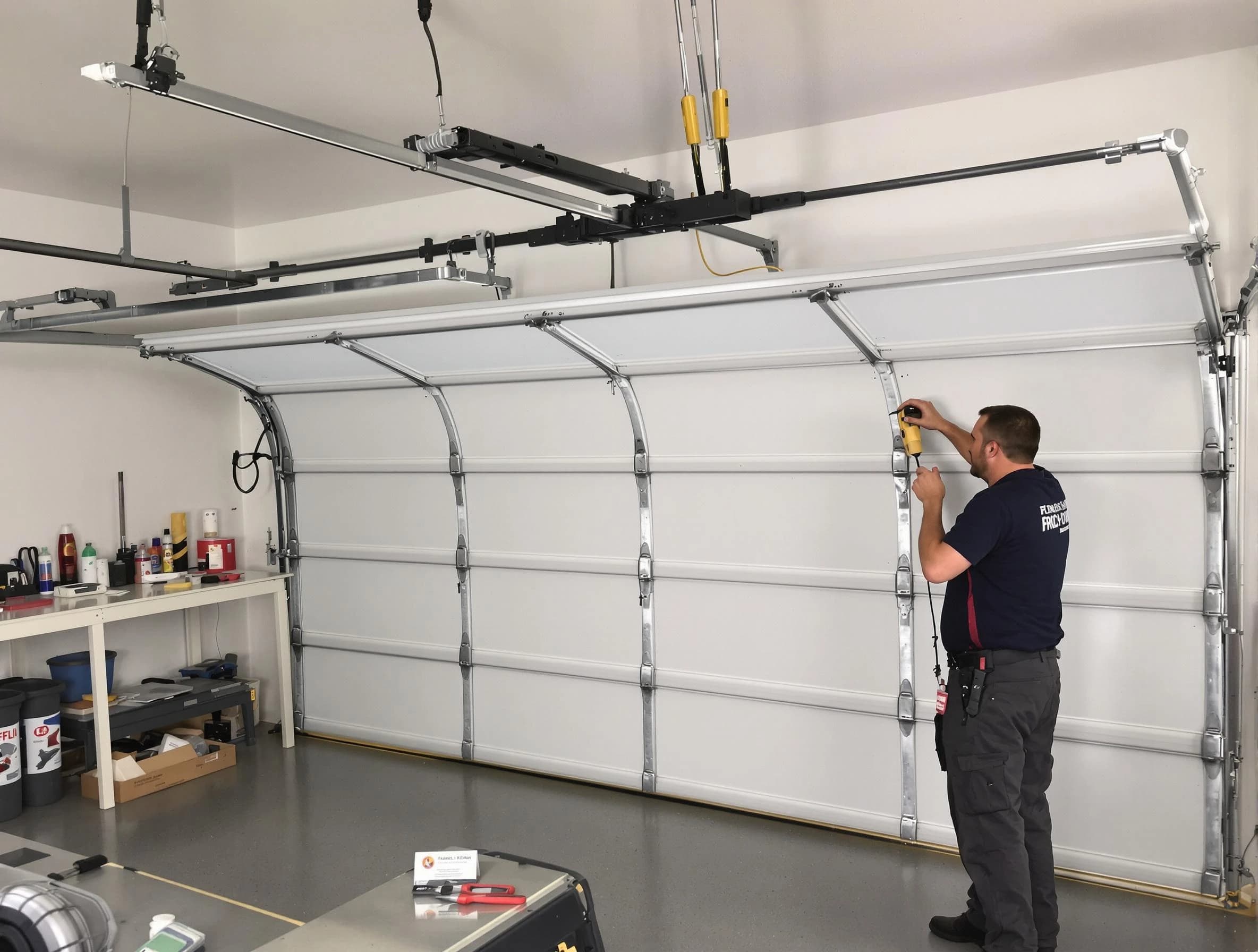 Tecumseh Garage Door Repair certified technician performing overhead door system repair in Tecumseh