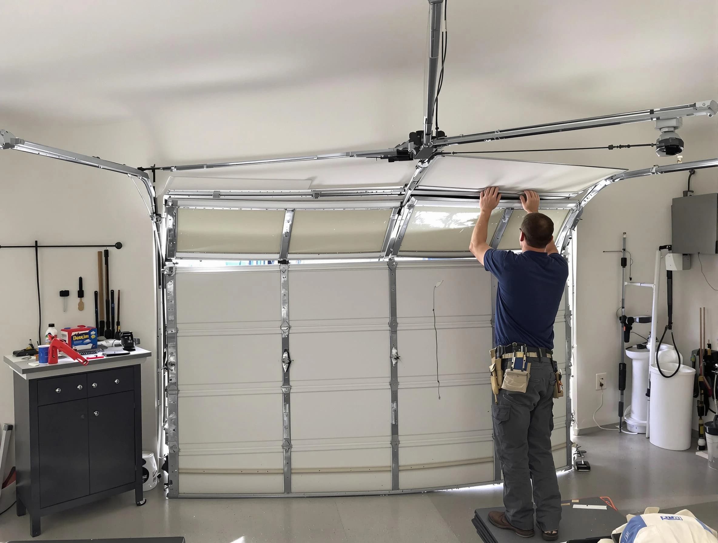 Tecumseh Garage Door Repair specialist performing precise section replacement on Tecumseh garage door