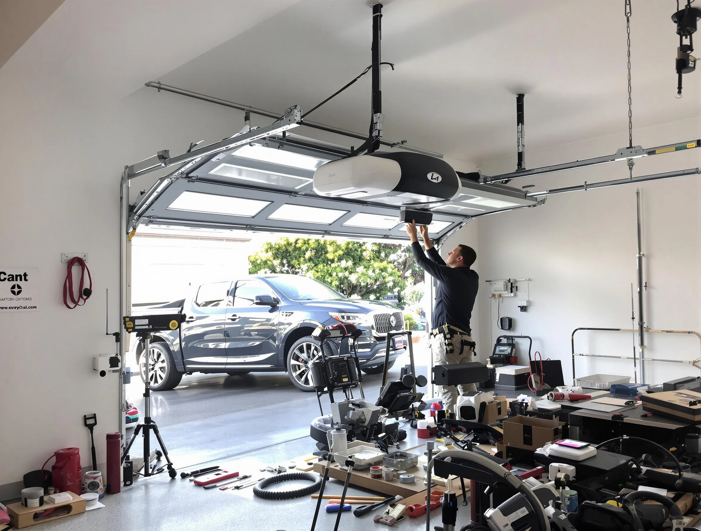Tecumseh Garage Door Repair specialist installing smart garage door opener system in Tecumseh home