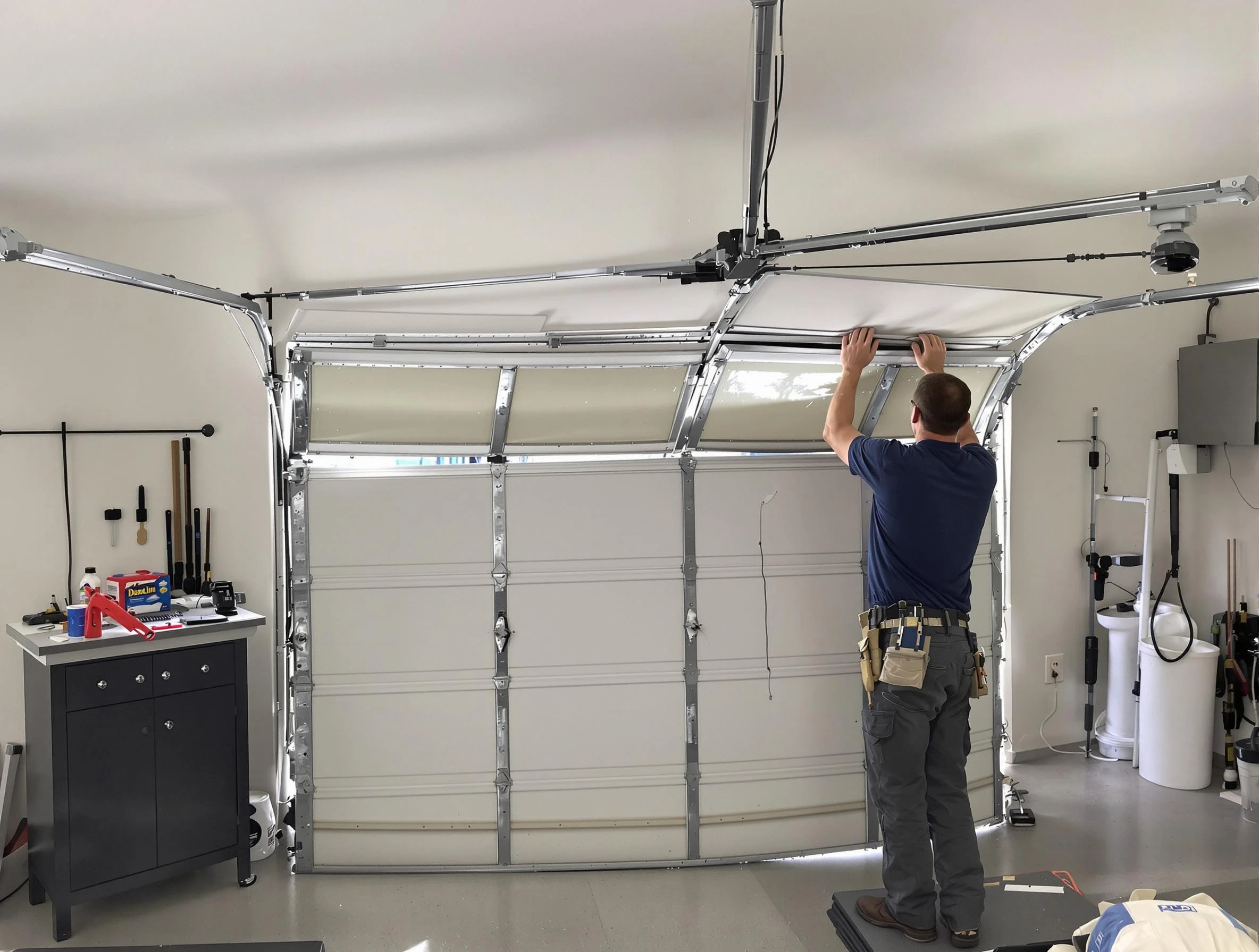 Tecumseh Garage Door Repair specialist performing precise section replacement on Tecumseh garage door
