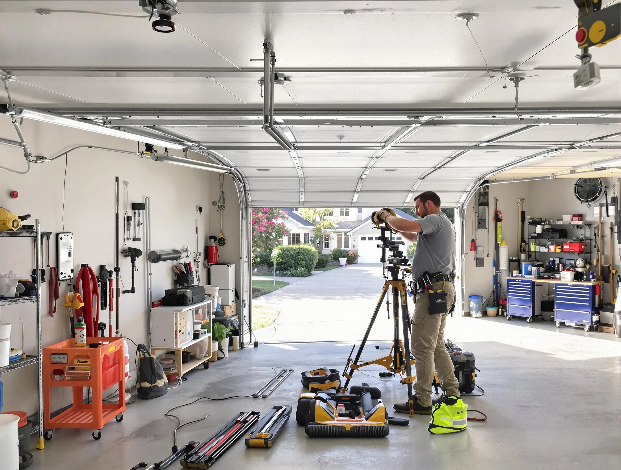 Tecumseh Garage Door Repair specialist performing laser-guided track alignment in Tecumseh